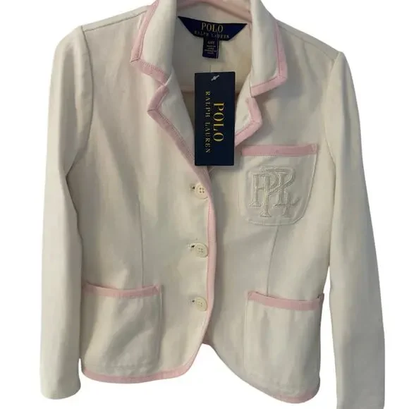 Polo Ralph Lauren adorable white and pink country club girl blazer cotton 4/4T - Picture 5 of 6